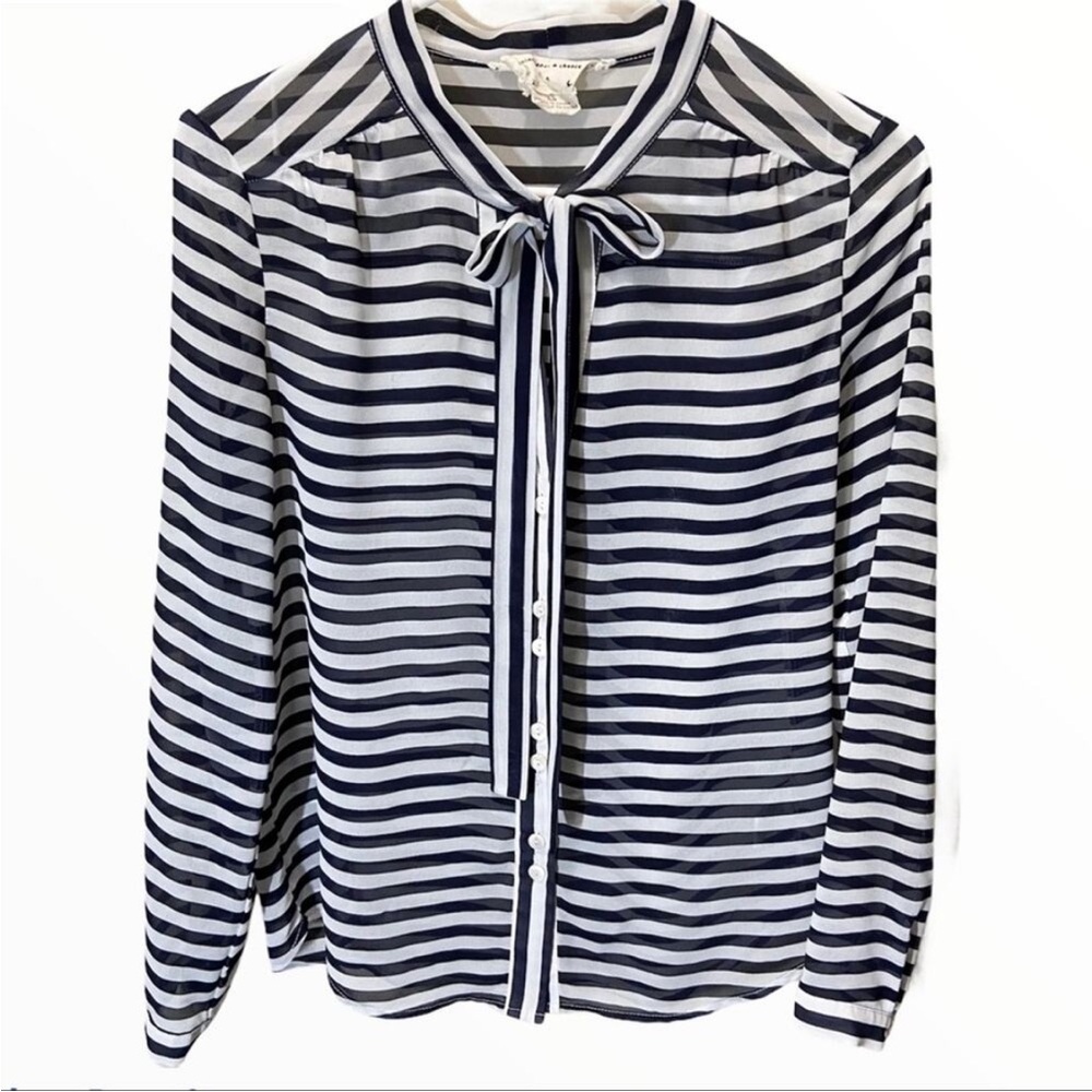 UO Coincidence & chance bow tie striped blouse XS